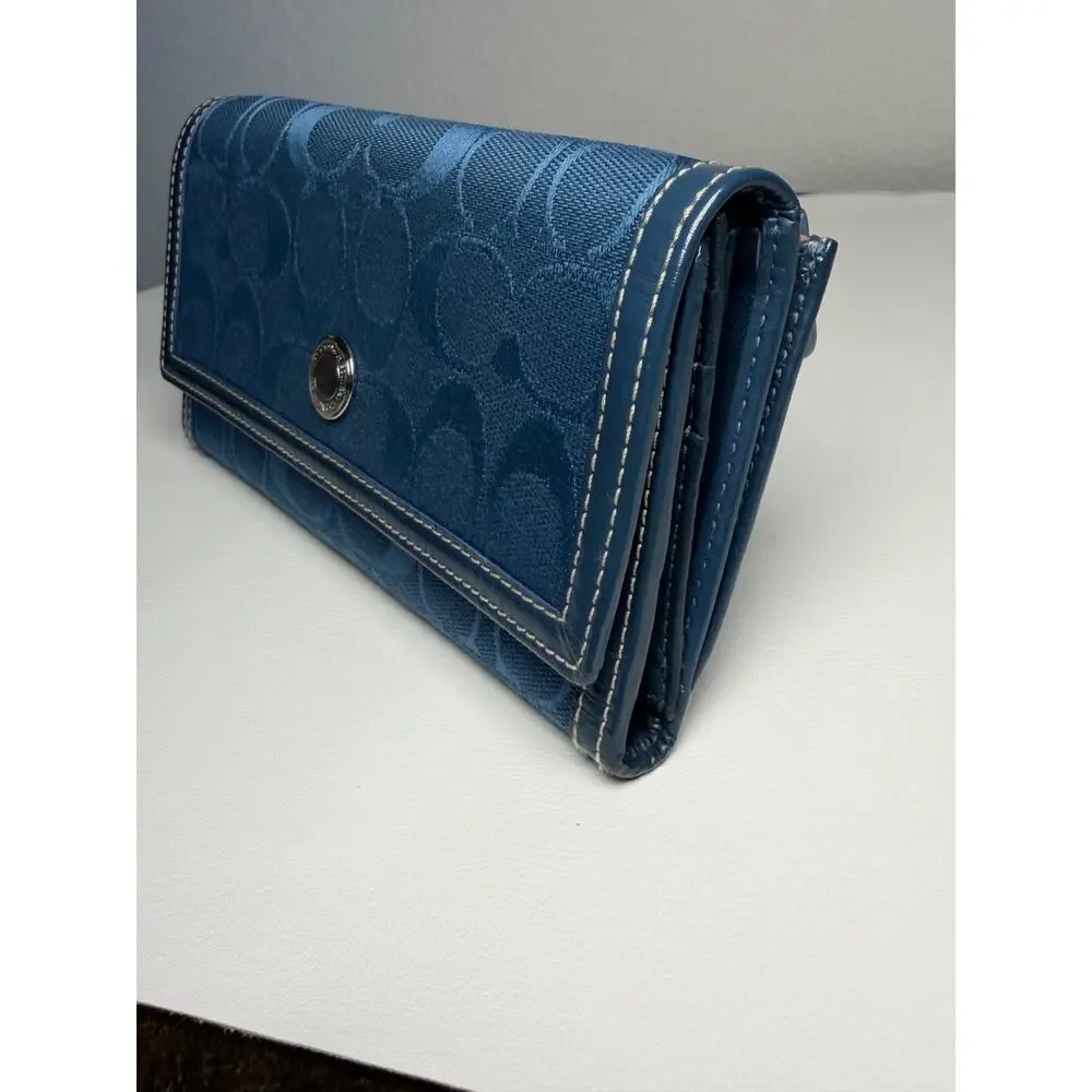 Coach Vintage Signature Blue Jacquard Canvas Trifold Slim Envelope Wallet NWOT 7